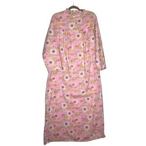 PK Vintage Mod Flower Power Pink Flannel House Dress Robe Pajamas 60s size large